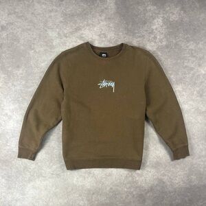 [208] Stussy Stock Logo Crew Brown Sweater S Size